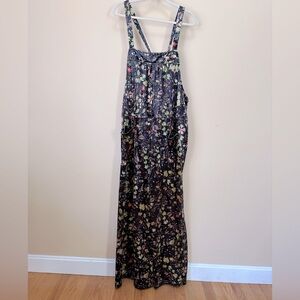 NATURAL LIFE Floral Black Maxi Jumpsuit with Adjustable Straps